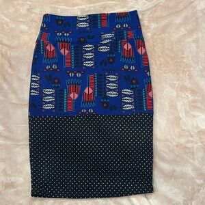 LulaRoe | XS Cassie Blue & Black Patterned Women's Pencil Skirt